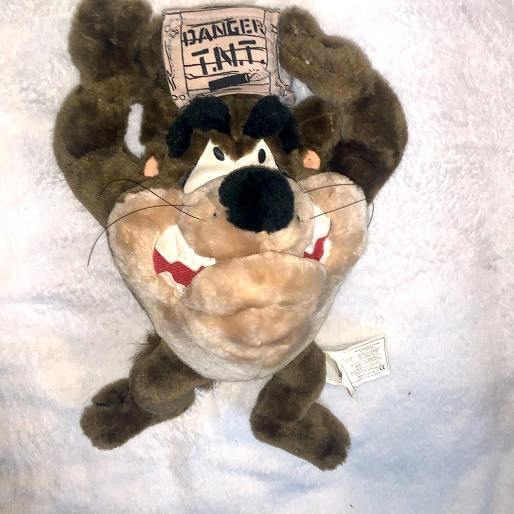 Clean Vintage Looney Tunes Tasmanian Devil Taz TNT Plush Stuffed Animal 1998.